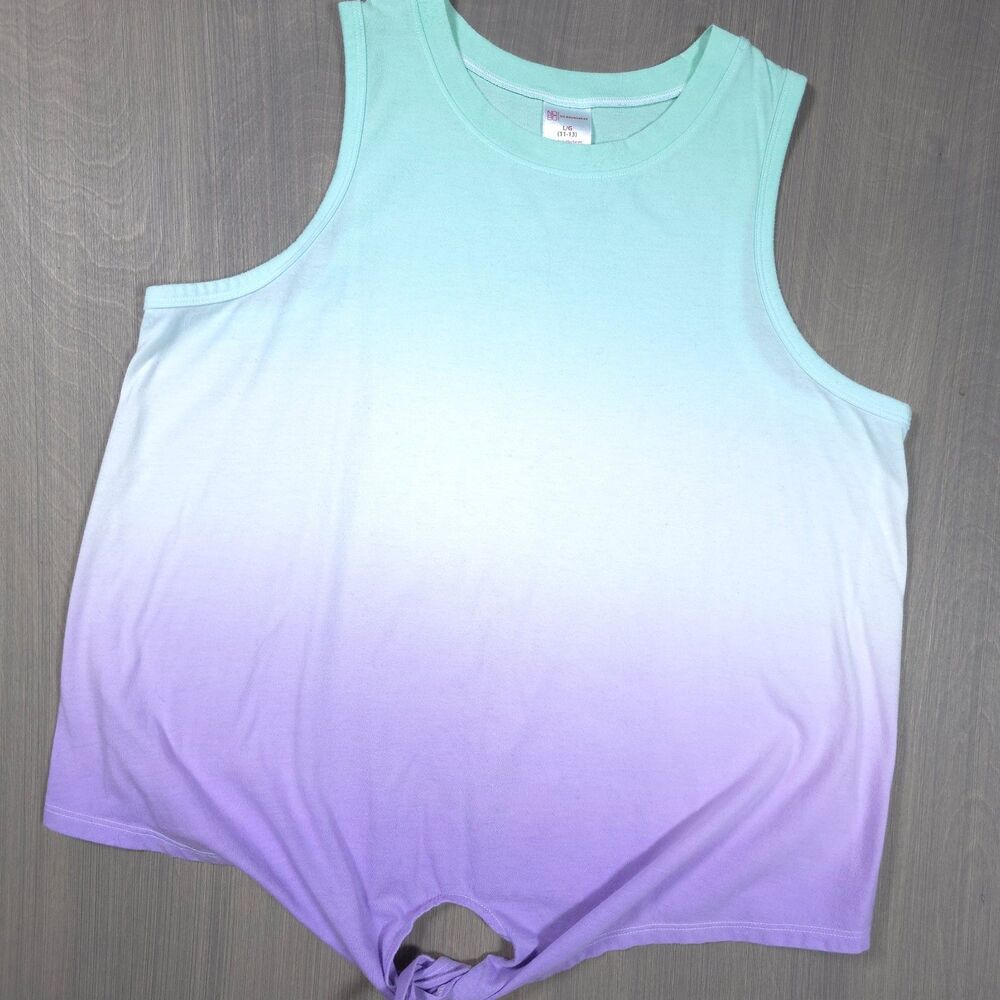 No Boundaries Tank Top Size Large Ombre Mint Purple Sleeveless Tie Front Knot